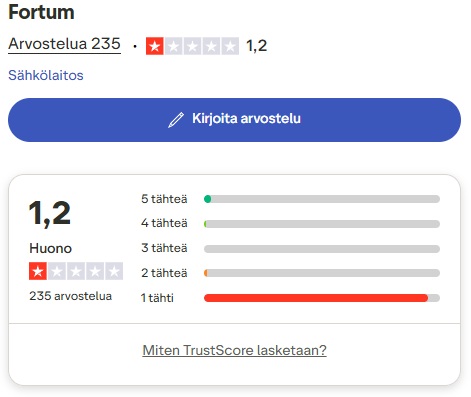 fortum kokemuksia trustpilot